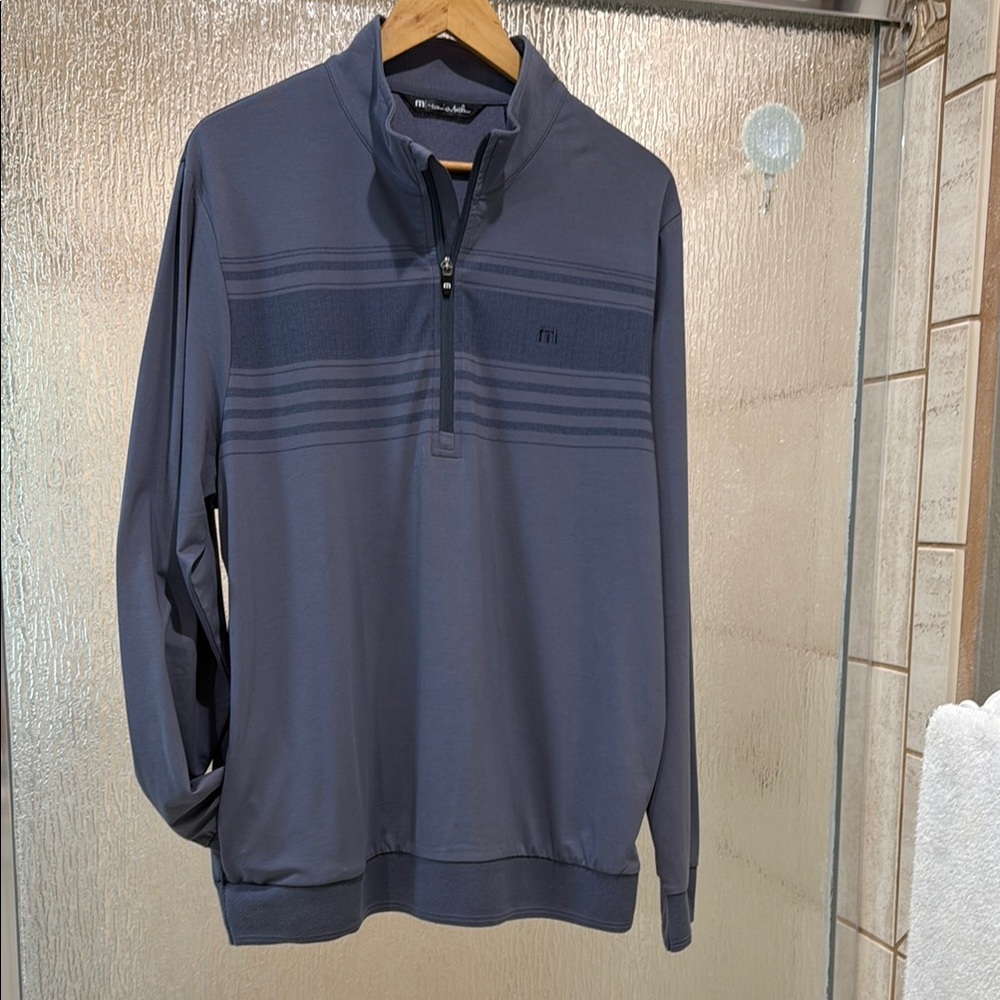 Travis Mathew Gokf Blue Striped Quarter-Zip Pullover